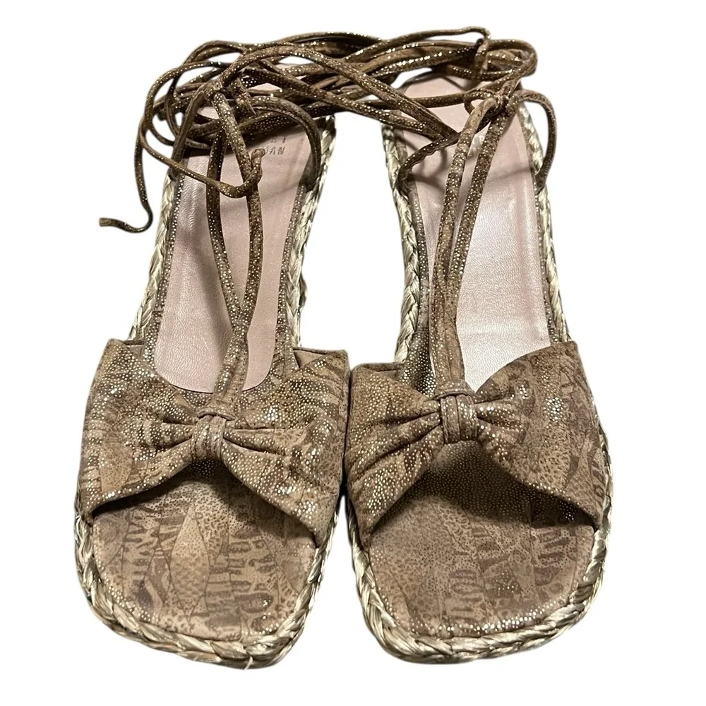 Stuart Weitzman Wishful suede espadrille wedge Nairobi patch bow lace up ankle - Picture 3 of 12